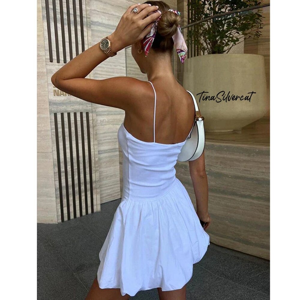 BLOGGER'S FAVE! Zara Mini Dress With Puff Skirt White NWT - Picture 16 of 16
